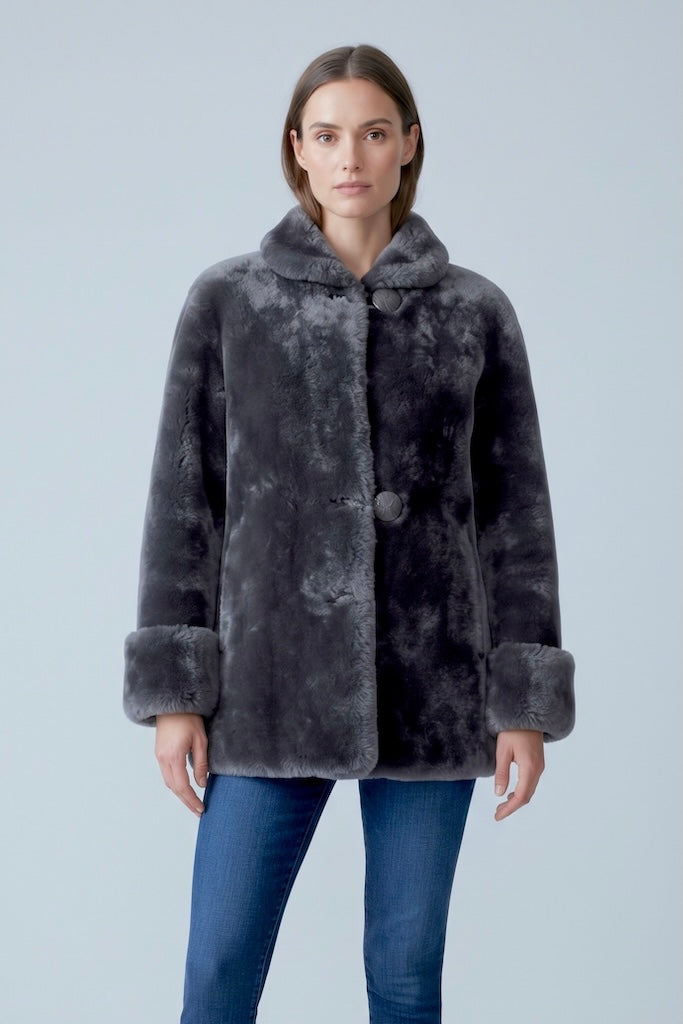 Vintage 1950s Grey Mouton Fur Coat-ThisBlueBird