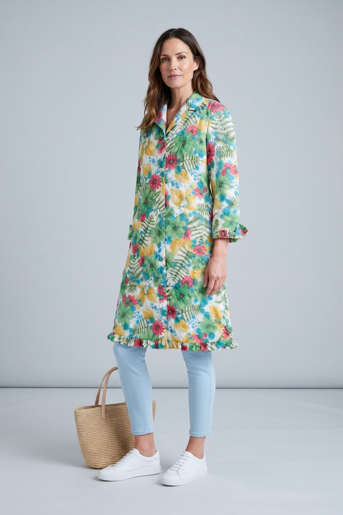 Vintage 1960s Green Floral Print Jacket-Vintage Outerwear-ThisBlueBird