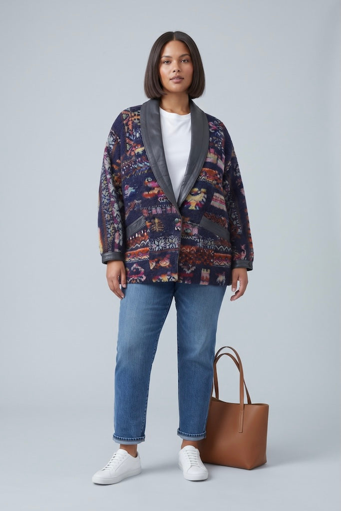 Vintage 1980s Mitos Patchwork Wool & Leather Jacket-ThisBlueBird