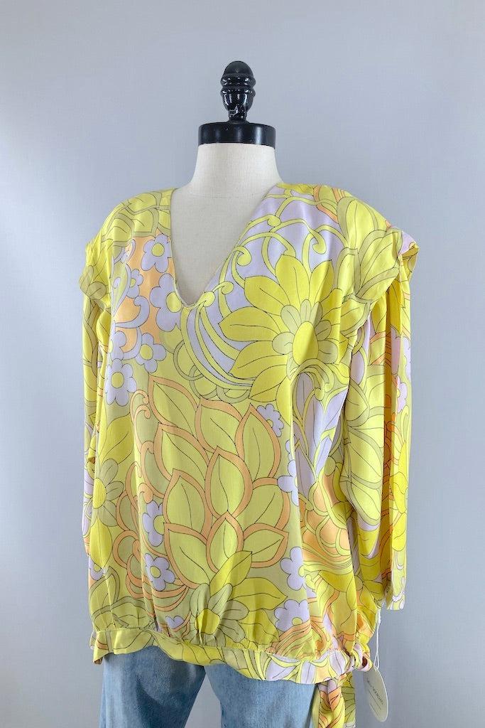 Vintage 60s Mod Yellow Paisley Blouse-ThisBlueBird