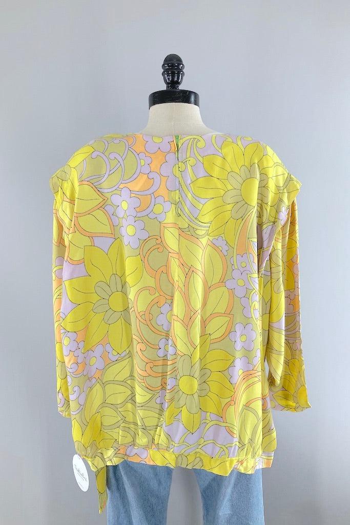 Vintage 60s Mod Yellow Paisley Blouse-ThisBlueBird