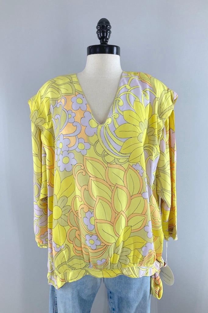Vintage 60s Mod Yellow Paisley Blouse-ThisBlueBird
