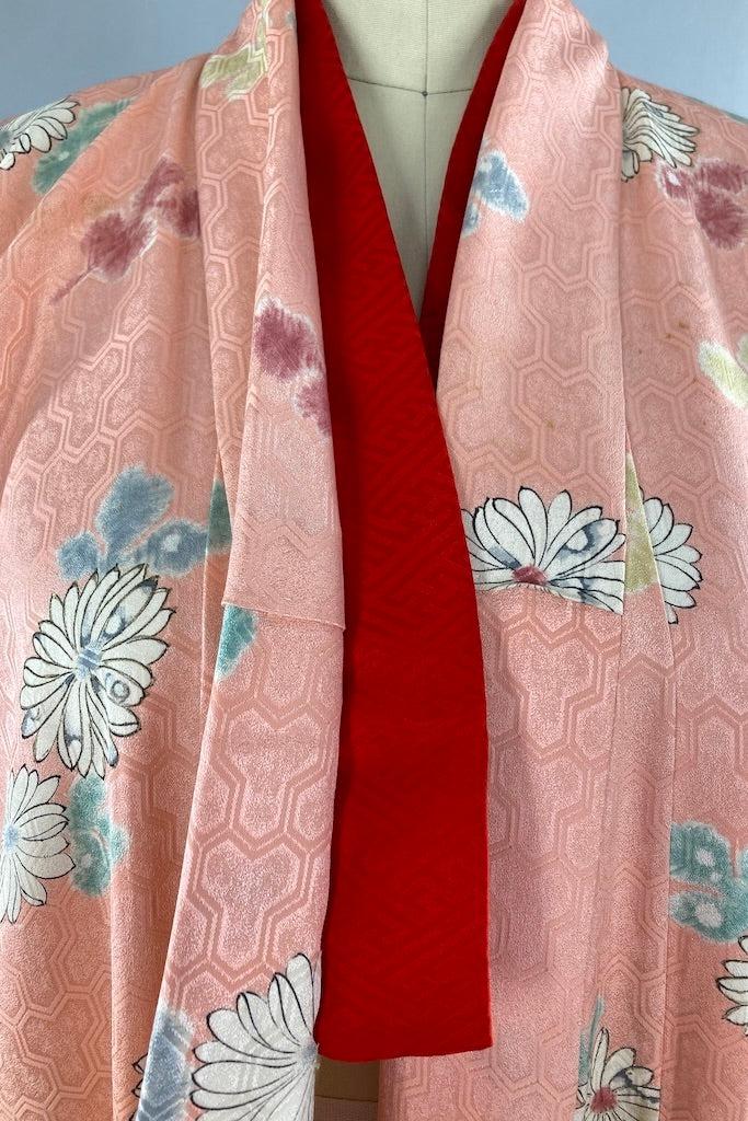Vintage 60s Pink Daisy Silk Kimono-ThisBlueBird