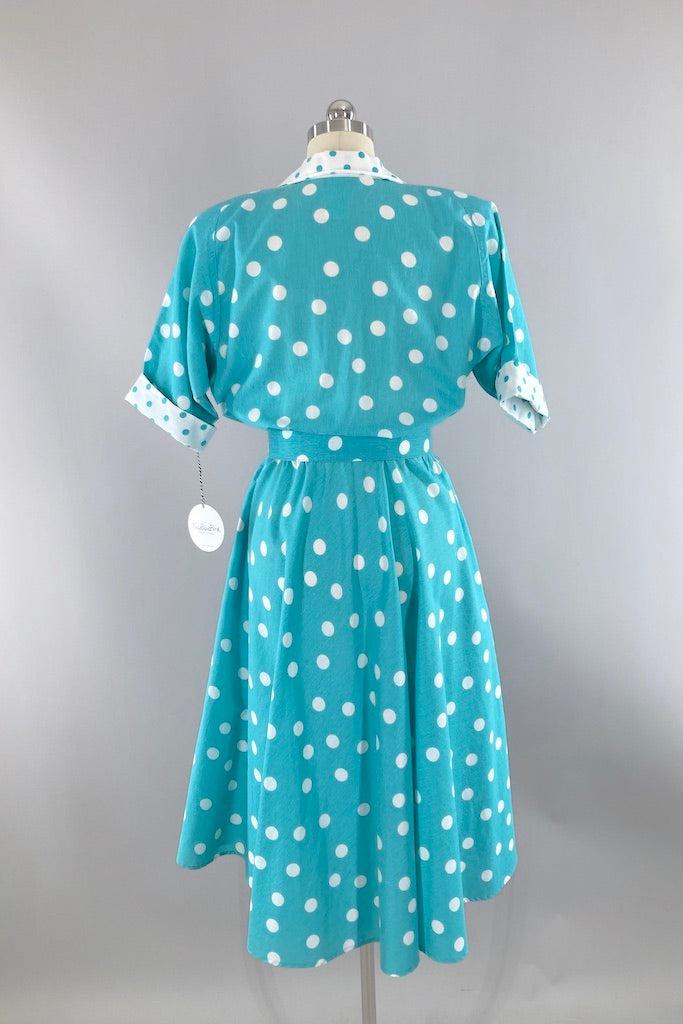 Vintage 80s Aqua Polka Dot Retro Day Dress – ThisBlueBird