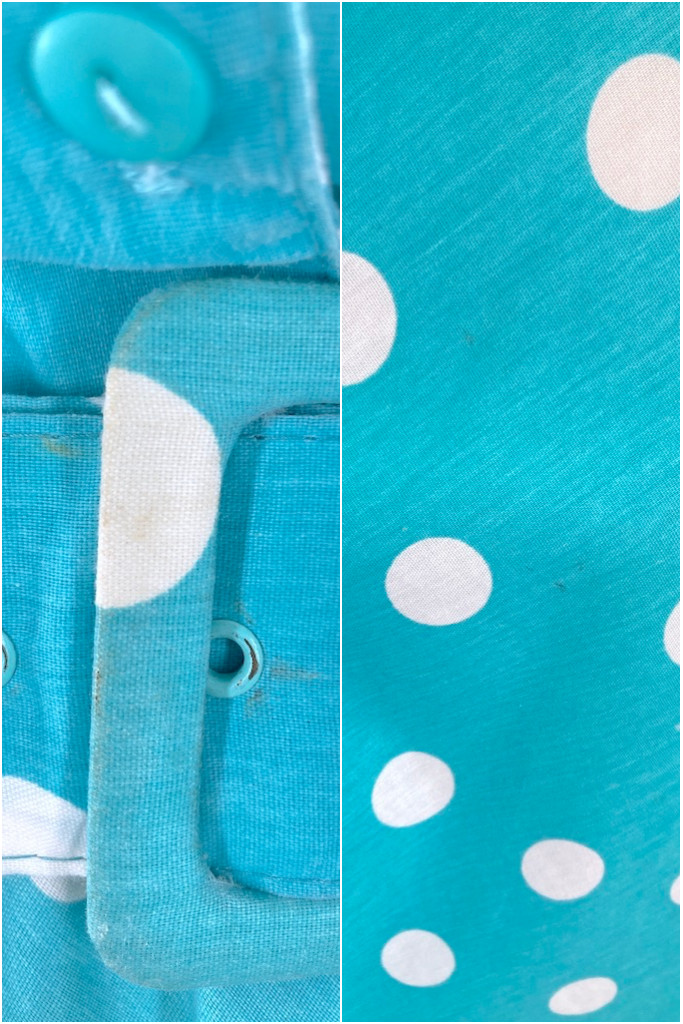 Vintage 80s Aqua Polka Dot Retro Day Dress-ThisBlueBird