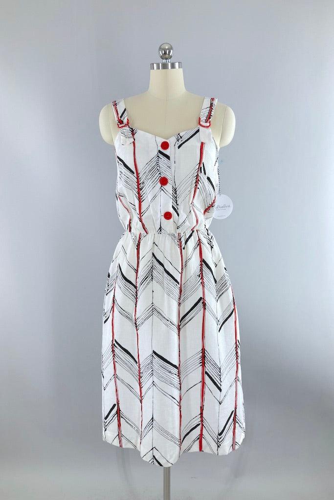 Vintage 80s Chevron Print Sundress Dress-ThisBlueBird