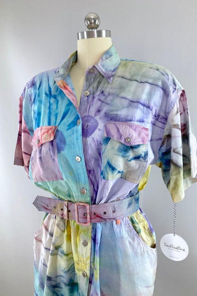 Vintage 80s Tie Dye Shirt Dress-ThisBlueBird