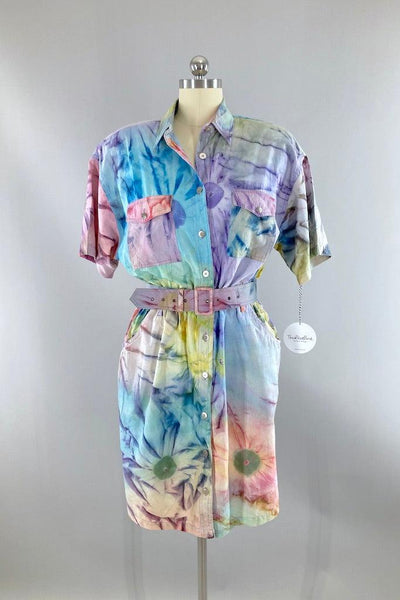 Vintage 80s Tie Dye Shirt Dress-ThisBlueBird