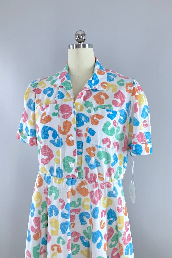Vintage Abstract Print Day Dress-ThisBlueBird