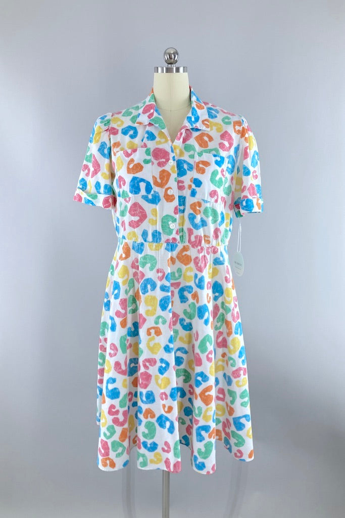 Vintage Abstract Print Day Dress-ThisBlueBird
