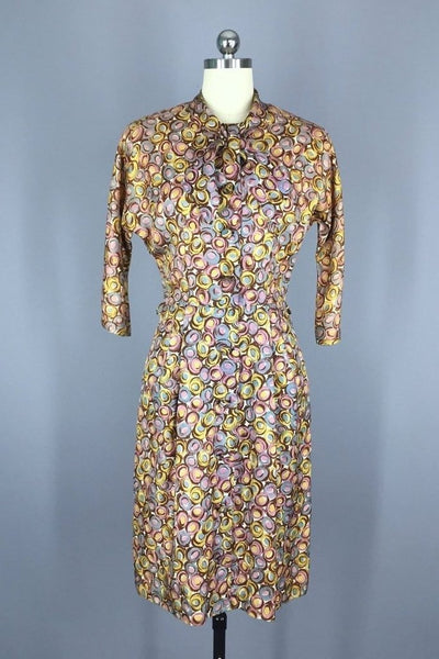 Vintage Abstract Print Day Dress-ThisBlueBird