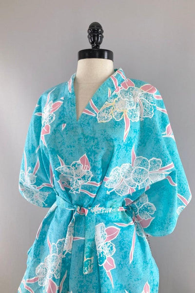 Vintage Aqua Hawaiian Print Tunic-ThisBlueBird