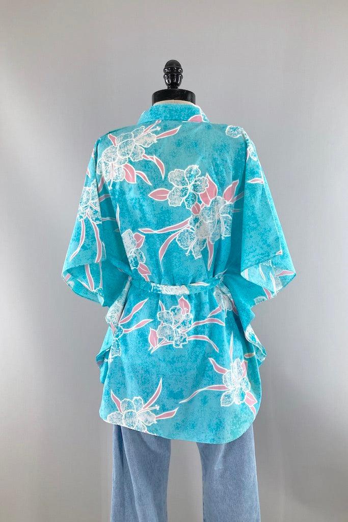Vintage Aqua Hawaiian Print Tunic-ThisBlueBird