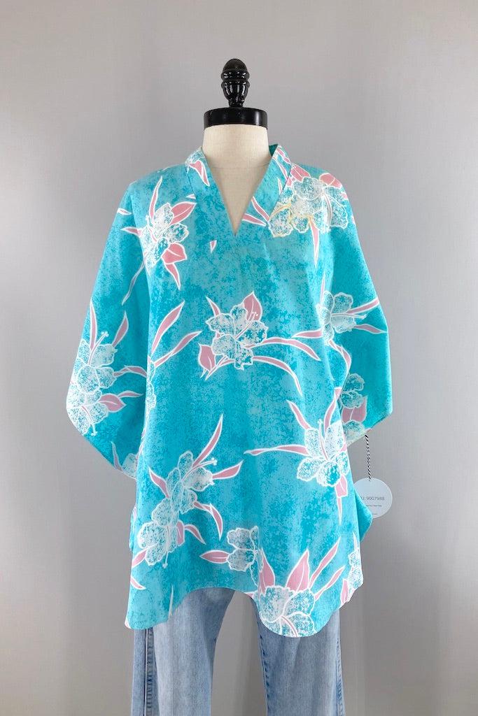 Vintage Aqua Hawaiian Print Tunic-ThisBlueBird