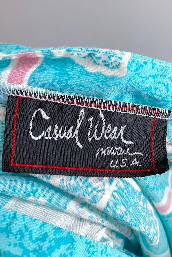 Vintage Aqua Hawaiian Print Tunic-ThisBlueBird