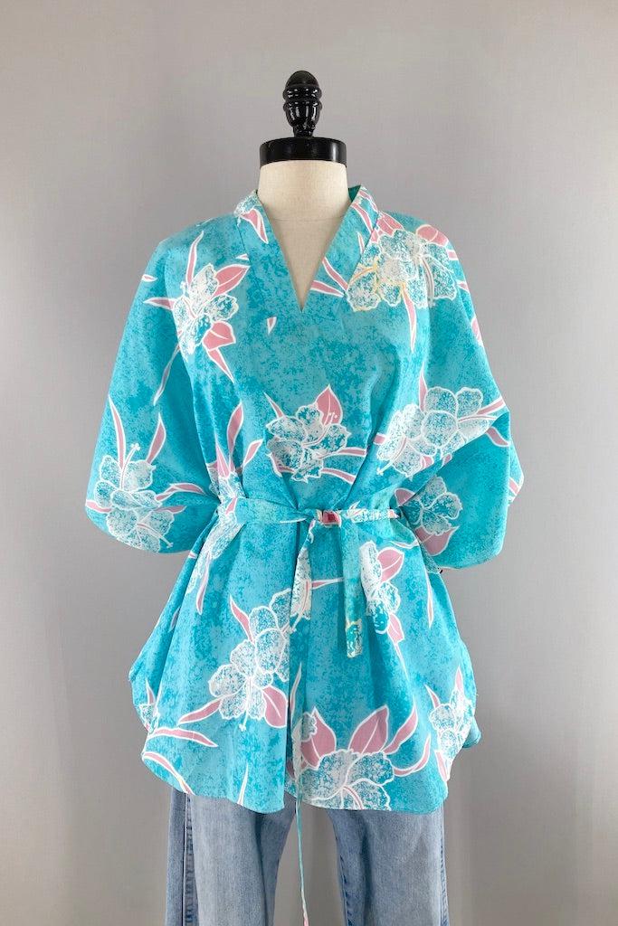Vintage Aqua Hawaiian Print Tunic-ThisBlueBird