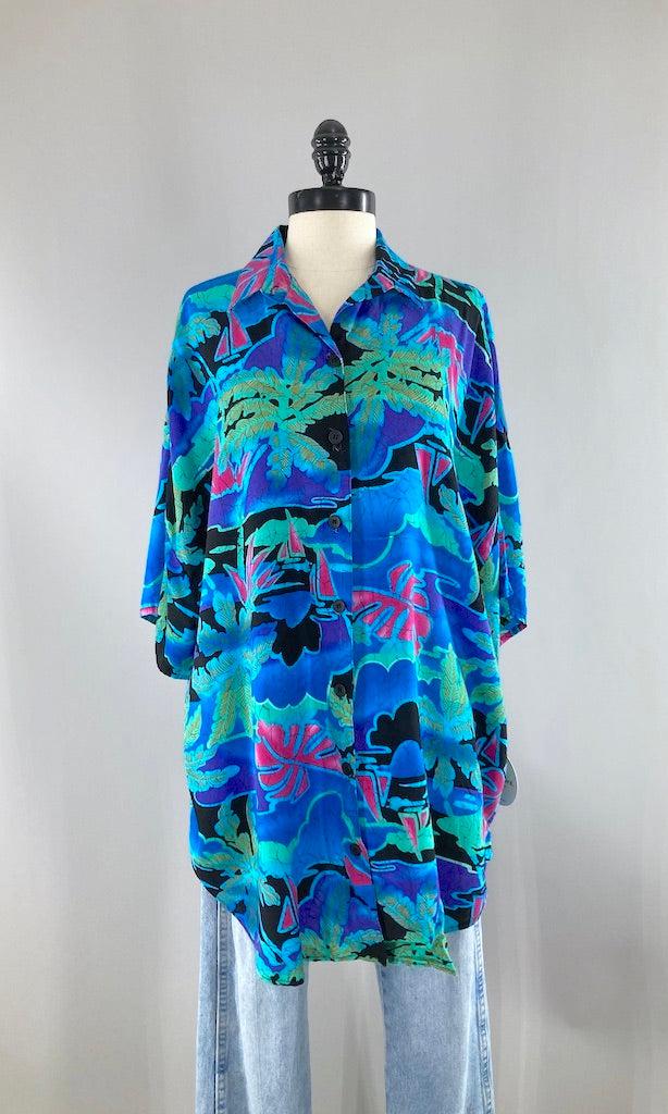 Vintage Batik Palm Print Shirt-ThisBlueBird
