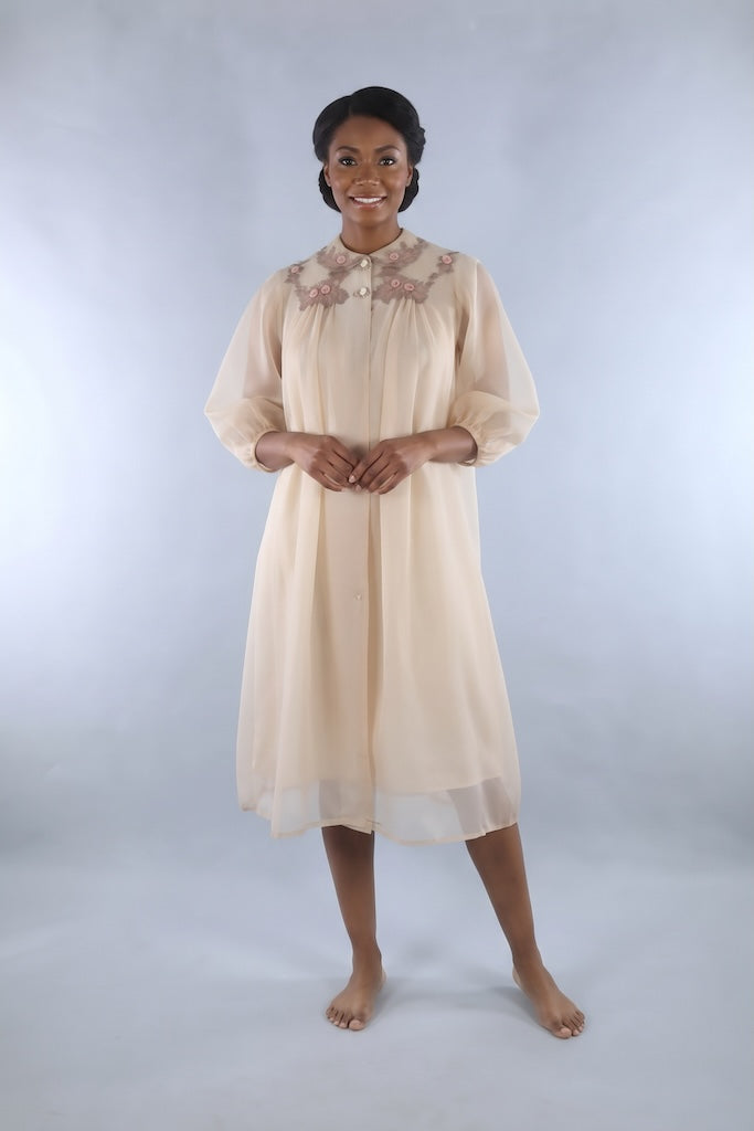 Vintage Beige Lace Chiffon Robe-ThisBlueBird