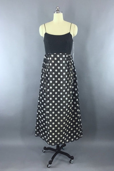 Vintage Black Polka Dot Maxi Dress-ThisBlueBird