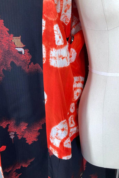 Vintage Black & Red Pagoda Silk Kimono Jacket-ThisBlueBird