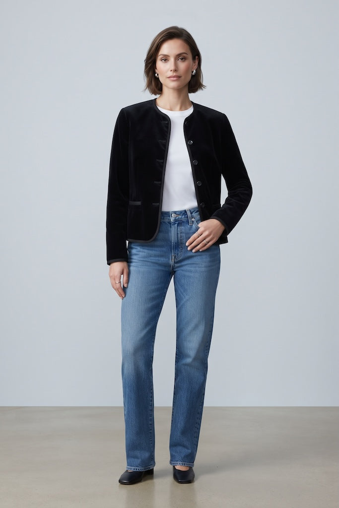 Vintage Black Velvet Blazer Jacket-ThisBlueBird