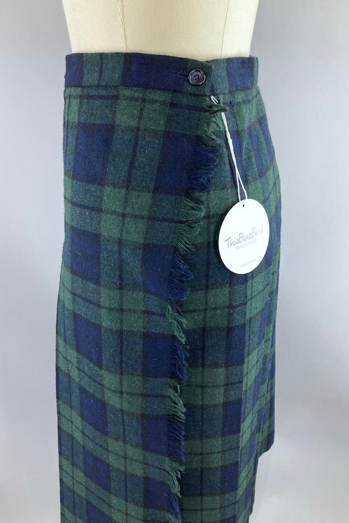 Vintage Black Watch Tartan Wool Kilt Skirt-ThisBlueBird