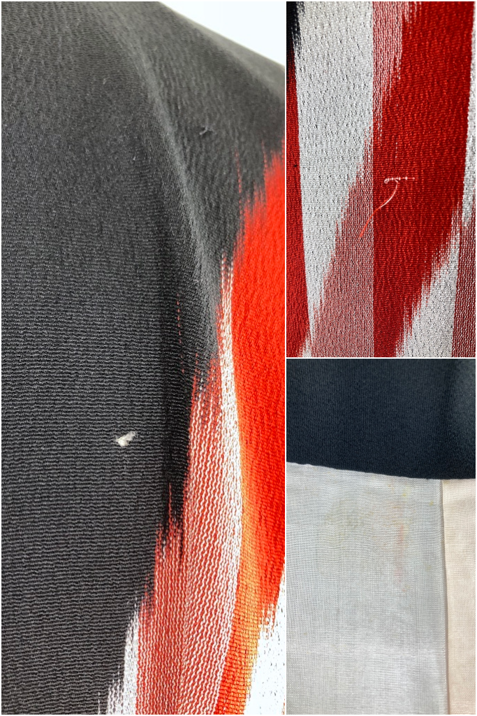 Vintage Black and Red Ikat Silk Kimono-ThisBlueBird