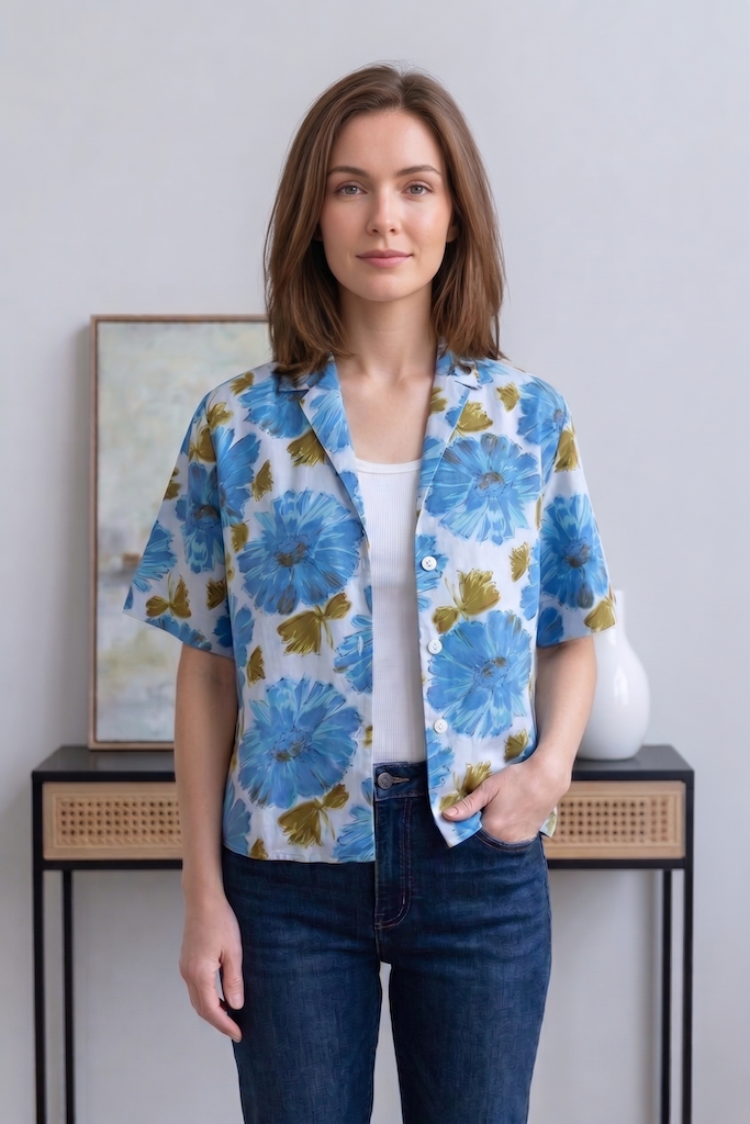 Vintage Blue Floral Print Blouse-ThisBlueBird - Modern Vintage