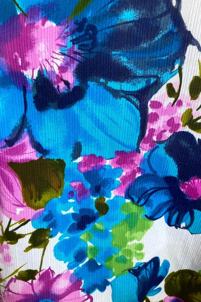 Vintage Blue Floral Summer Shift Dress-ThisBlueBird