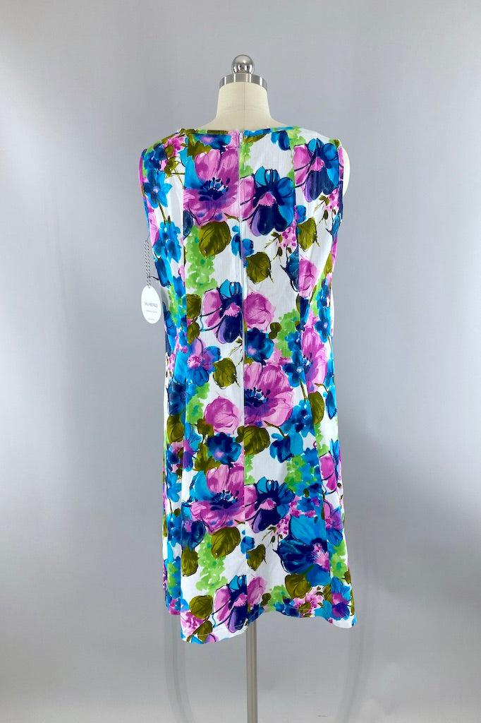 Vintage Blue Floral Summer Shift Dress-ThisBlueBird
