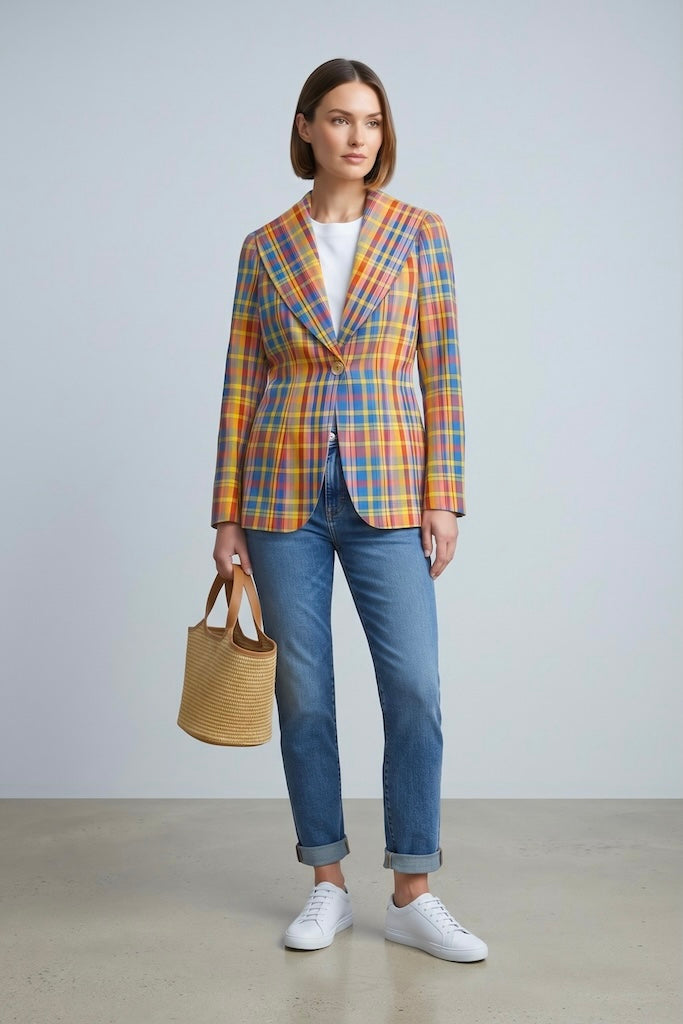 Vintage Blue &amp; Gold Plaid Jacket-ThisBlueBird