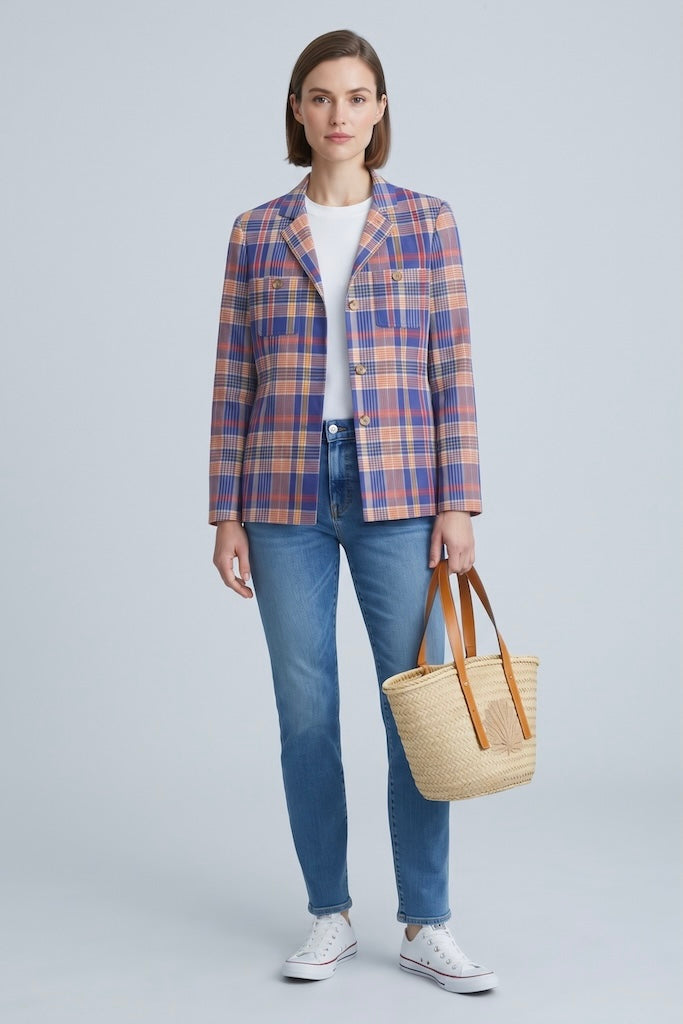 Vintage Blue Madras Plaid Jacket-ThisBlueBird