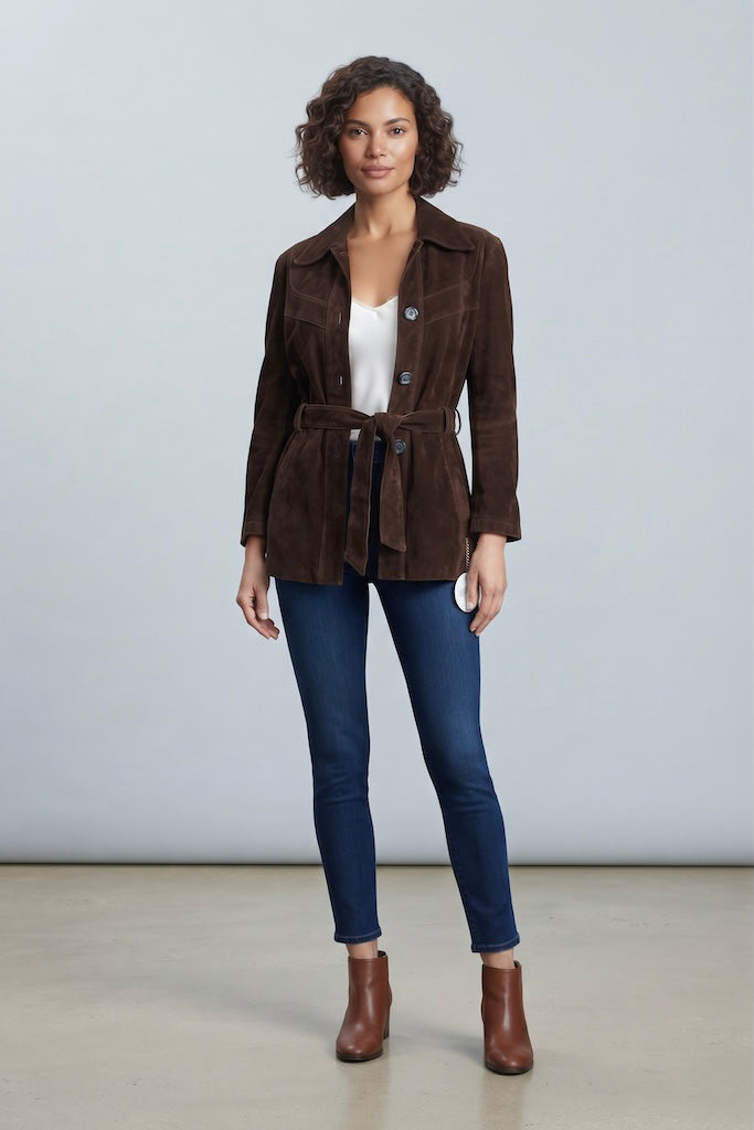Vintage Brown Belted Suede Jacket-Vintage Outerwear-ThisBlueBird