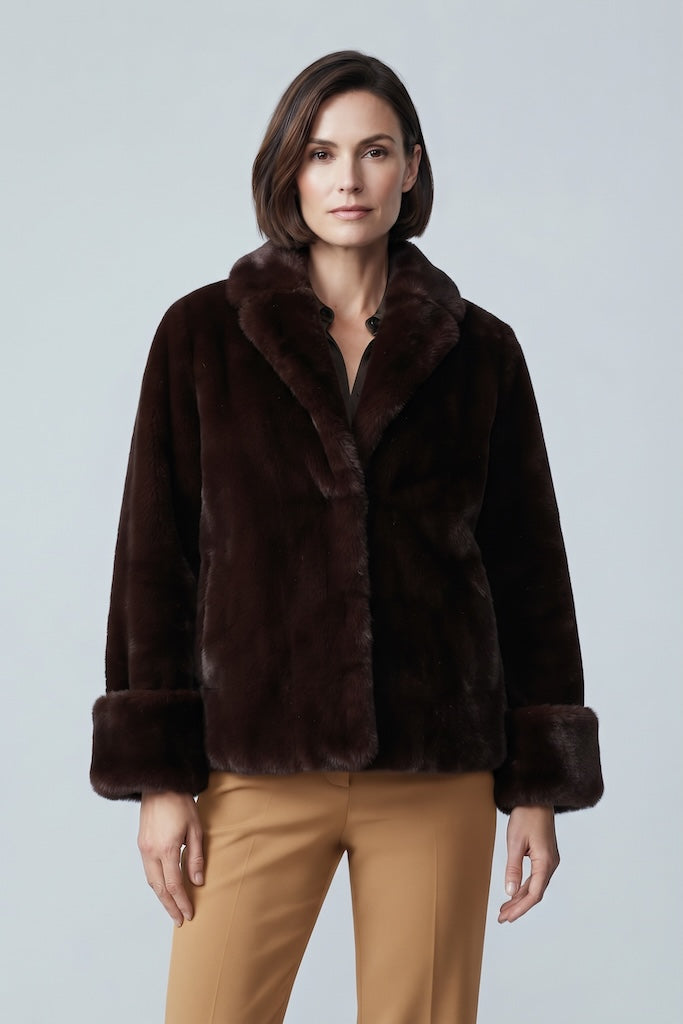 Vintage Brown Mouton Fur Coat-Vintage Outerwear-ThisBlueBird