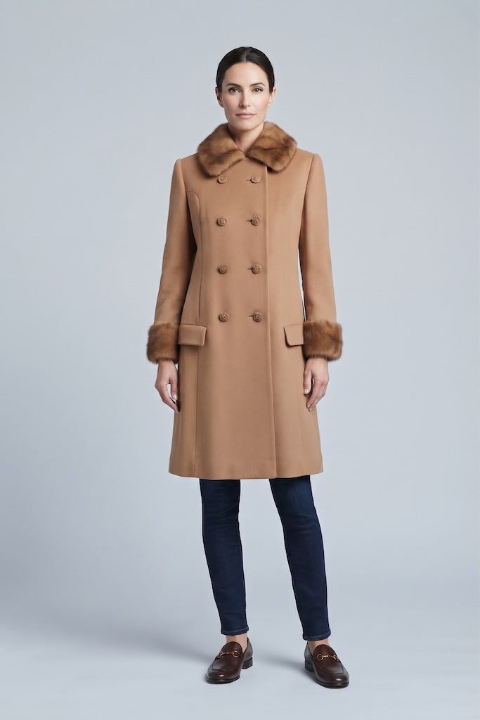 Vintage Caramel Brown Coat with Fur Trim-Vintage Outerwear-ThisBlueBird