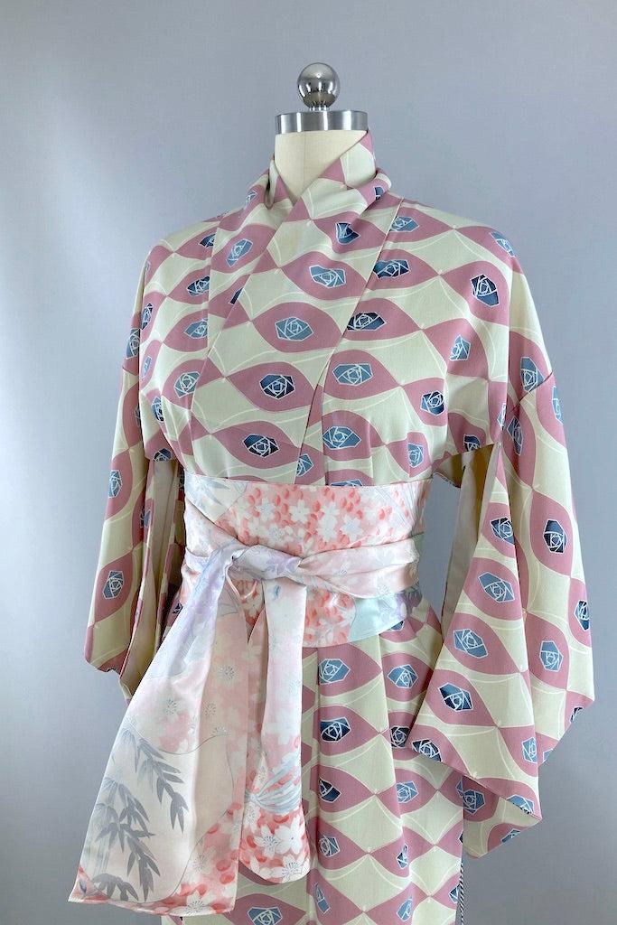 Vintage Deco Rose Silk Kimono-ThisBlueBird