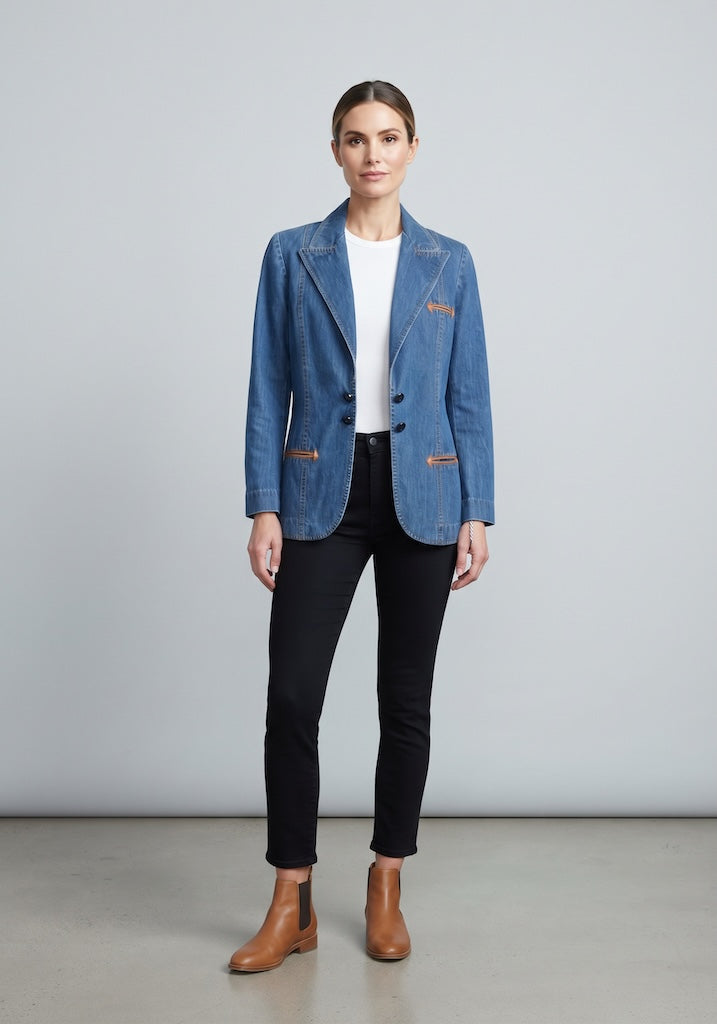 Vintage Denim Blazer Jean Jacket-Vintage Outerwear-ThisBlueBird