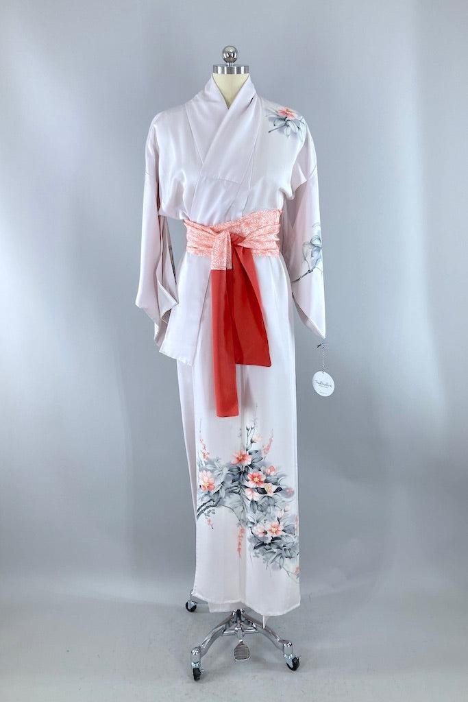 Vintage Dove Grey & Salmon Pink Floral Kimono-ThisBlueBird