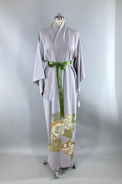 Vintage Dusty Blue Grey Summer Silk Kimono-ThisBlueBird