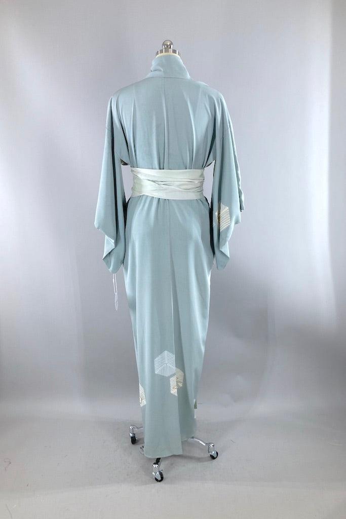 Vintage Dusty Blue Silk Kimono-ThisBlueBird