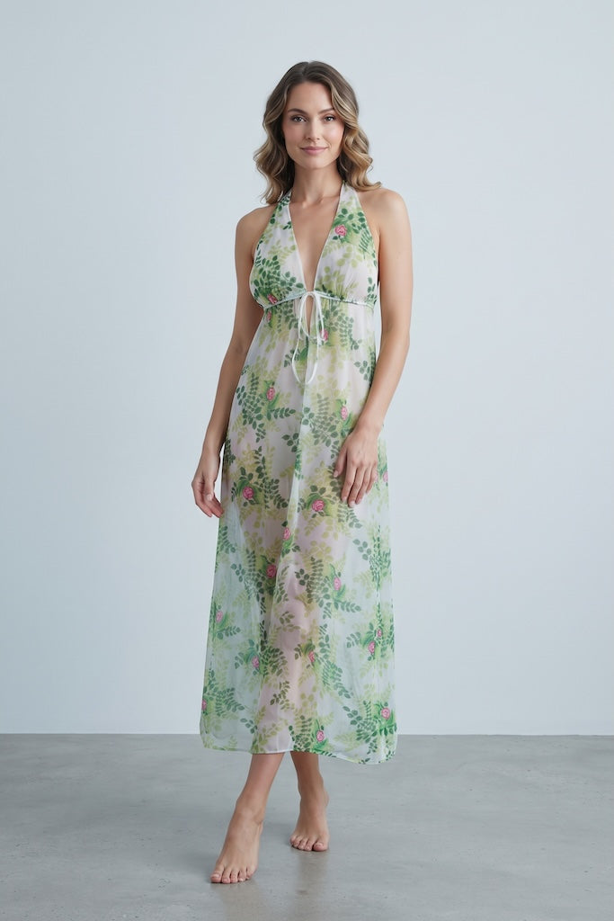 Vintage Floral Chiffon Nightgown-ThisBlueBird