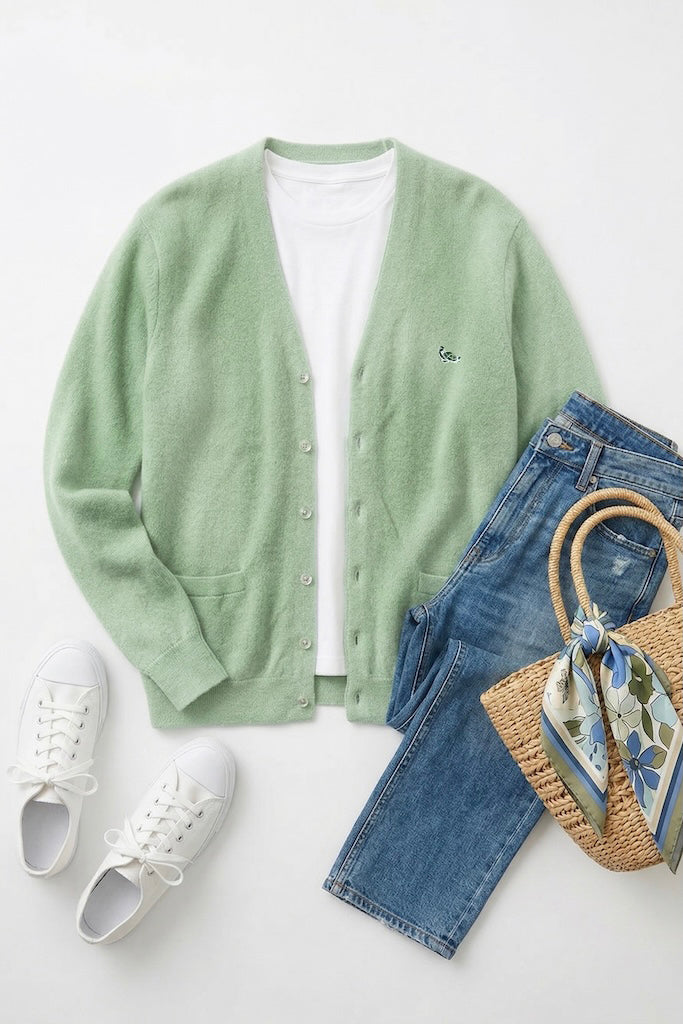 vintage pastel green preppy cardigan sweater ThisBlueBird