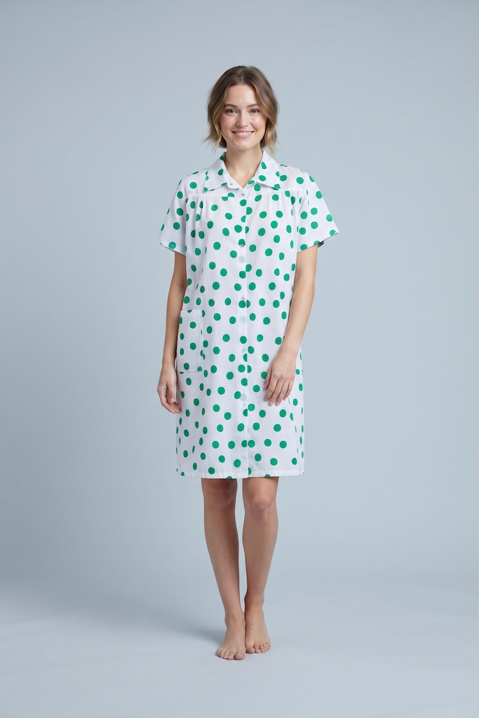Vintage Green Polka Dot Lounge Dress-ThisBlueBird