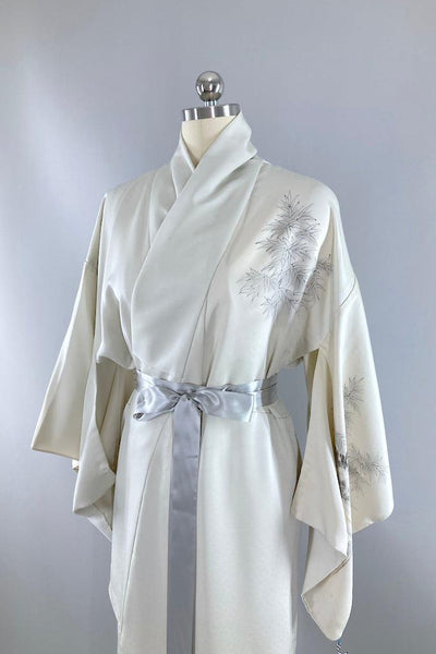 Vintage Grey Forest Summer Silk Kimono Robe-ThisBlueBird