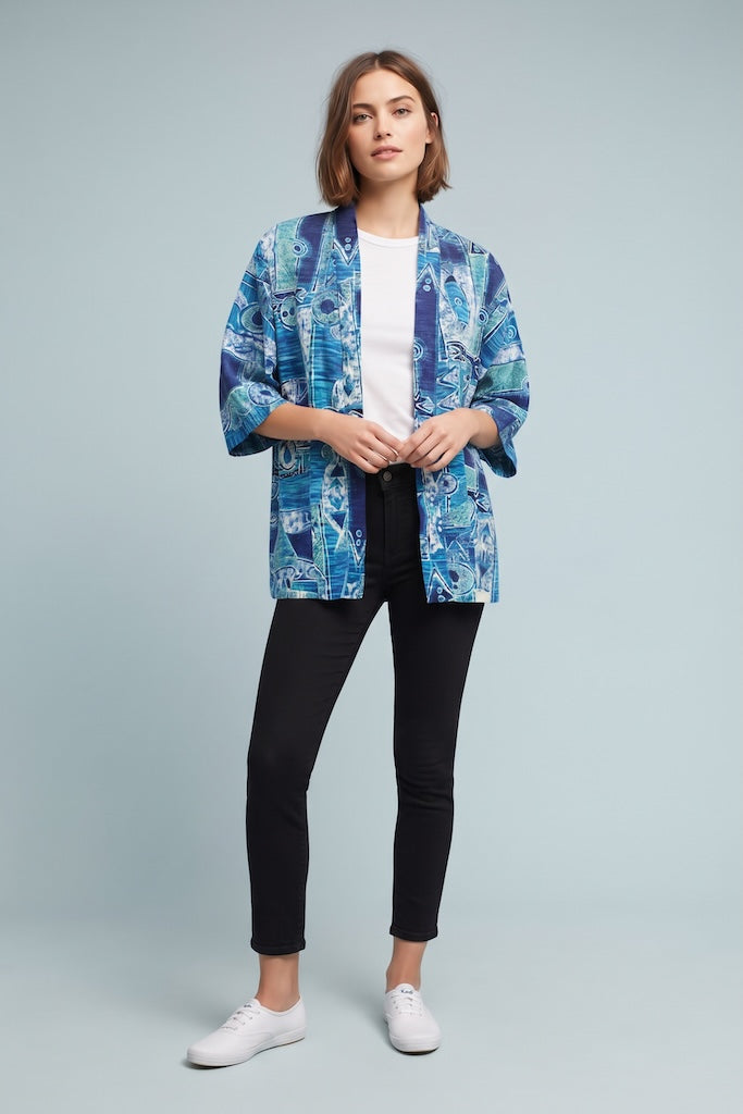 Vintage Hawaiian Print Kimono Jacket-Vintage Outerwear-ThisBlueBird