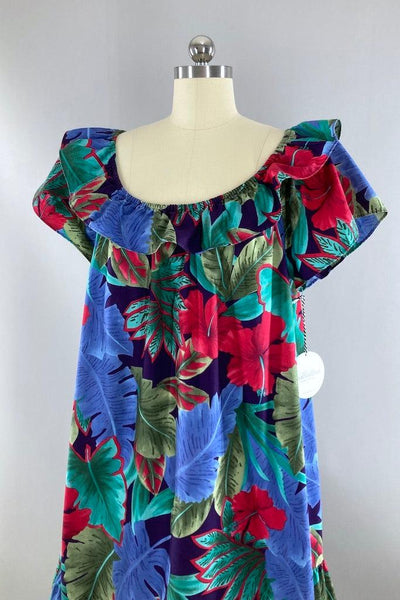 Vintage Hilo Hattie Blue & Red Hawaiian Dress-ThisBlueBird