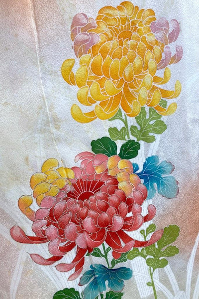 Vintage Ivory Chrysanthemums Silk Kimono-ThisBlueBird