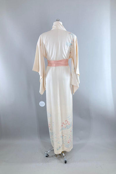 Vintage Ivory & Pink Pagodas Silk Kimono-ThisBlueBird