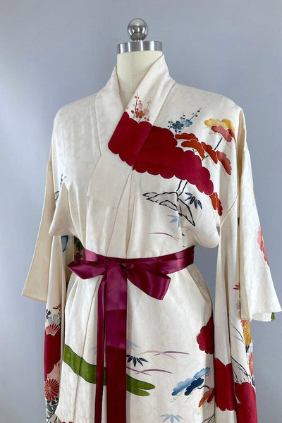 Vintage Ivory Rivers Summer Silk Kimono-ThisBlueBird