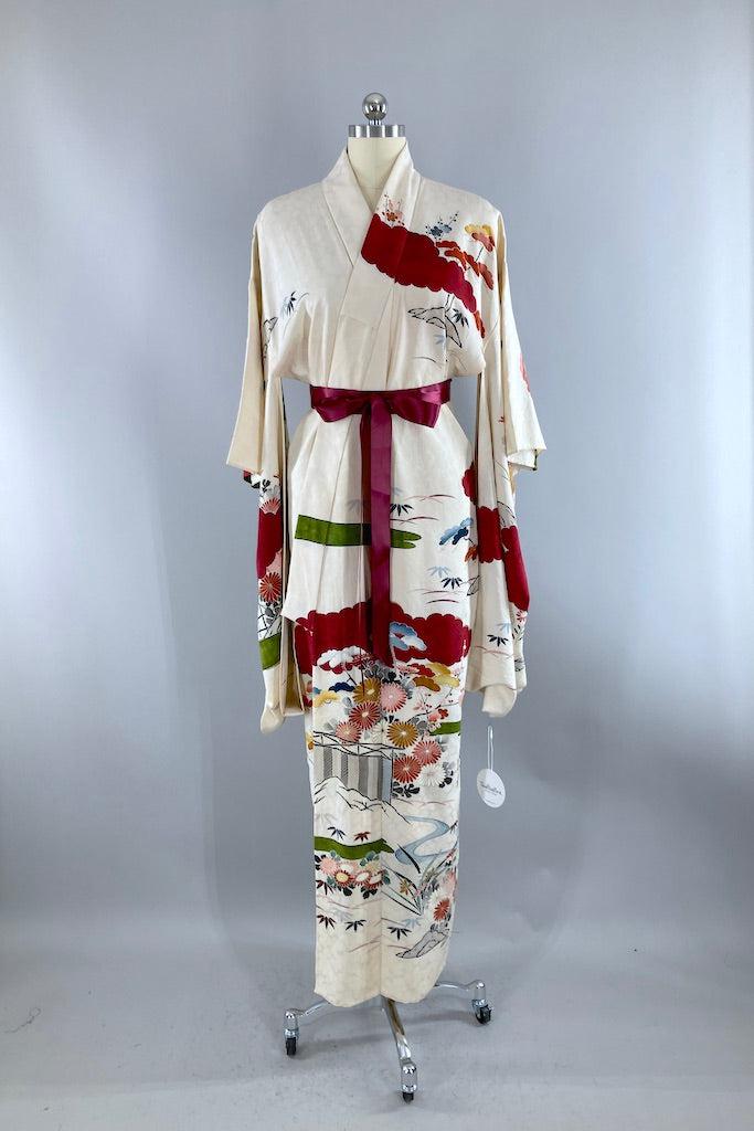 Vintage Ivory Rivers Summer Silk Kimono-ThisBlueBird